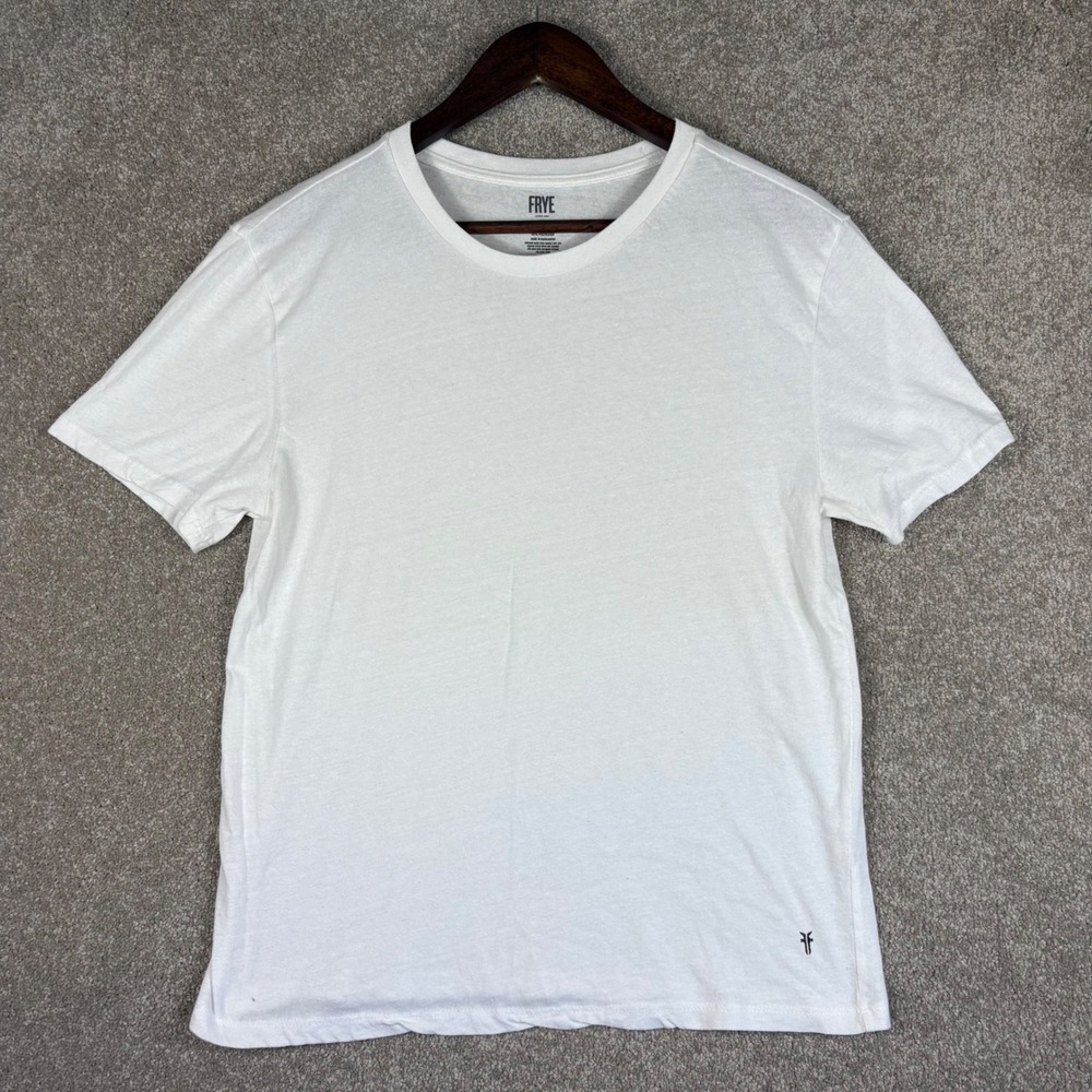 Frye Womens White Short Sleeve Crew Neck Cotton Blend Logo T-Shirt Size M